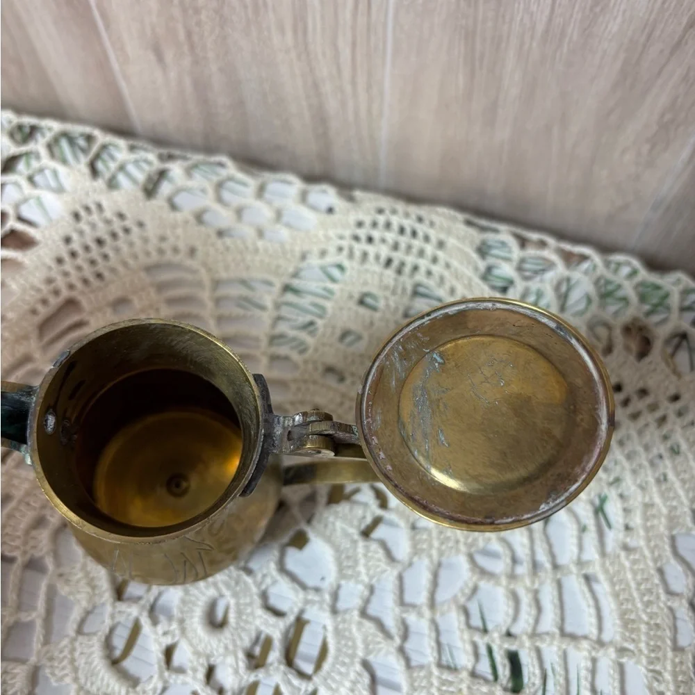 Vintage Brass Mini Teapot with Palm Tree and Camel Design